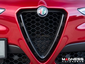 Alfa Romeo Stelvio Front V Shield Grill Frame + Emblem Frame Kit - Carbon Fiber 